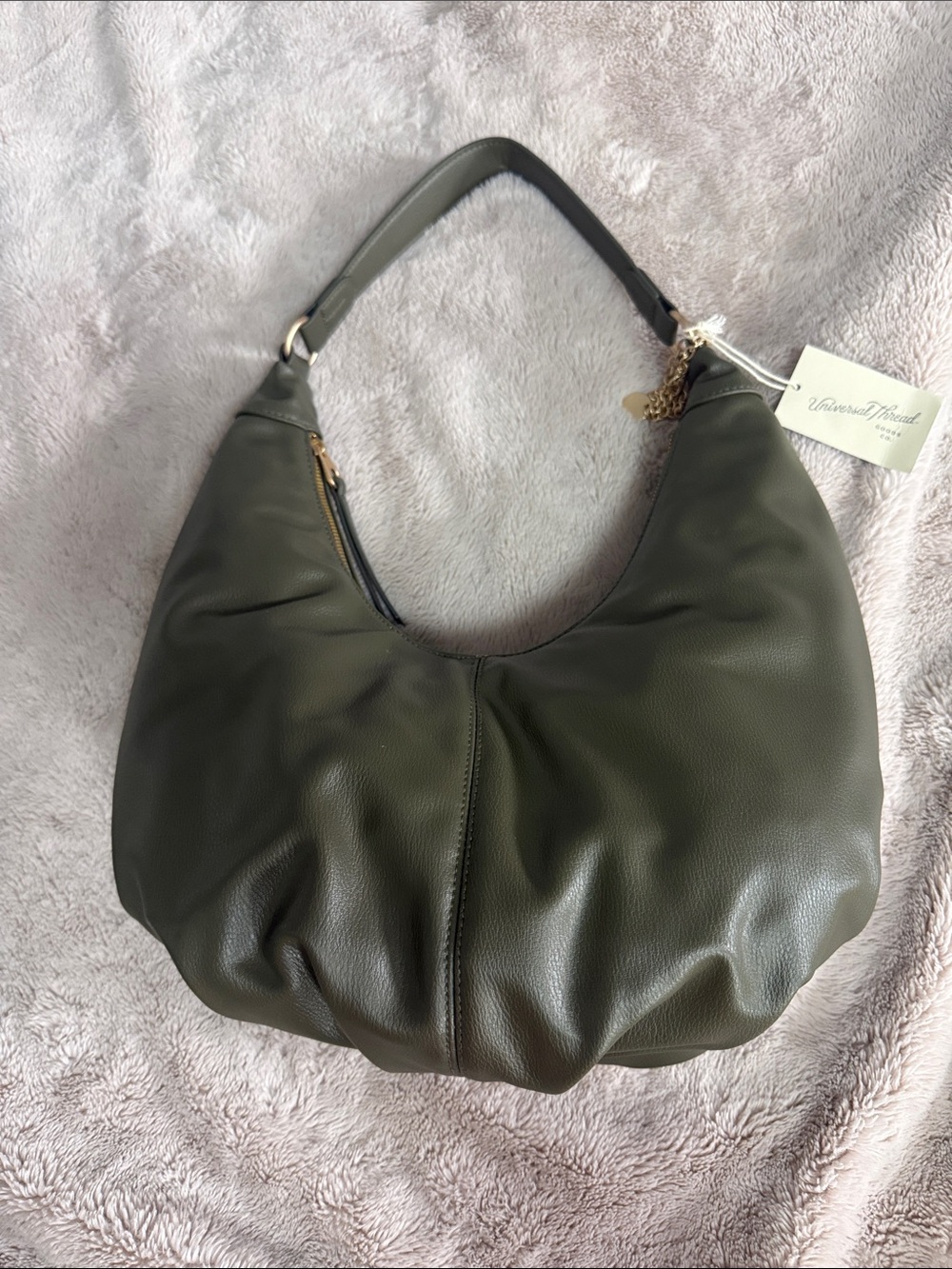 Universal Thread Dark Olive Pebbled Hobo Bag with Gold Accents